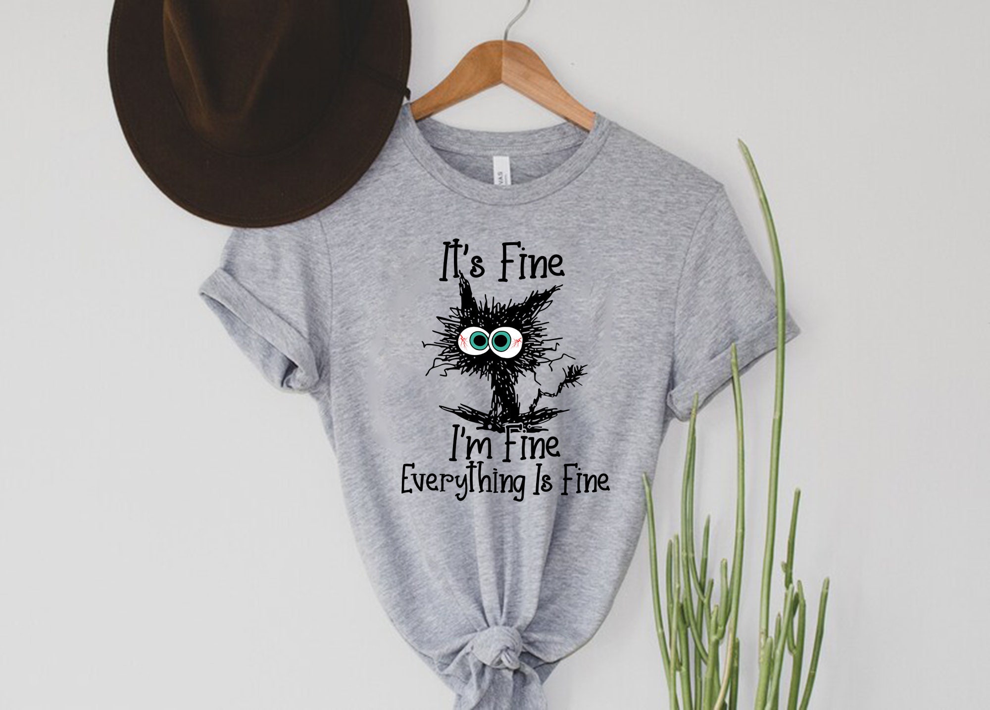It's Fine I'm Fine Everything Is Fine Shirt, Cute Black Cat Tee, Sarcasm T-Shirt, Everything Is Fine, Funny Cat Tee, Funny Gift Cat Lover