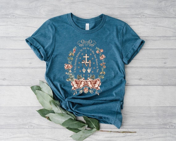 Marian Catholic T-Shirt, Virgin Mary T shirt, Catholic gifts for women, Catholic T-shirt, Marian Cross Shirt, Floral Women Religious Shirts