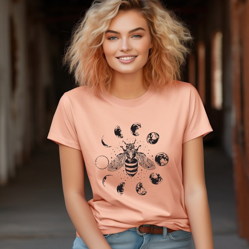 Mystical Moon Bee Shirt, Mystical Bee Shirt, Moon Phases Bee Shirt, Crescent Moon Full Moon Shirt, Moon Phases Bee Shirt,Bee Shirt,Bee Lover image 5