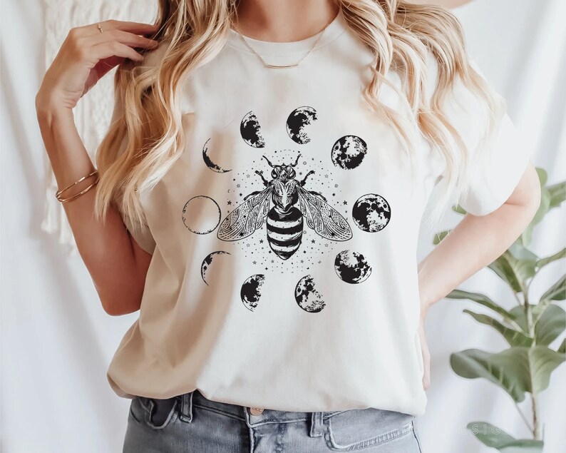 Mystical Moon Bee Shirt, Mystical Bee Shirt, Moon Phases Bee Shirt, Crescent Moon Full Moon Shirt, Moon Phases Bee Shirt,Bee Shirt,Bee Lover image 4