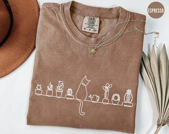 Comfort Colors® Cats and Plants Shirt, Plant Lady, Plant Lover, Gardener Shirt, Shirts For Cat Lover, Succulent Plant Shirt,Plant Lover Gift