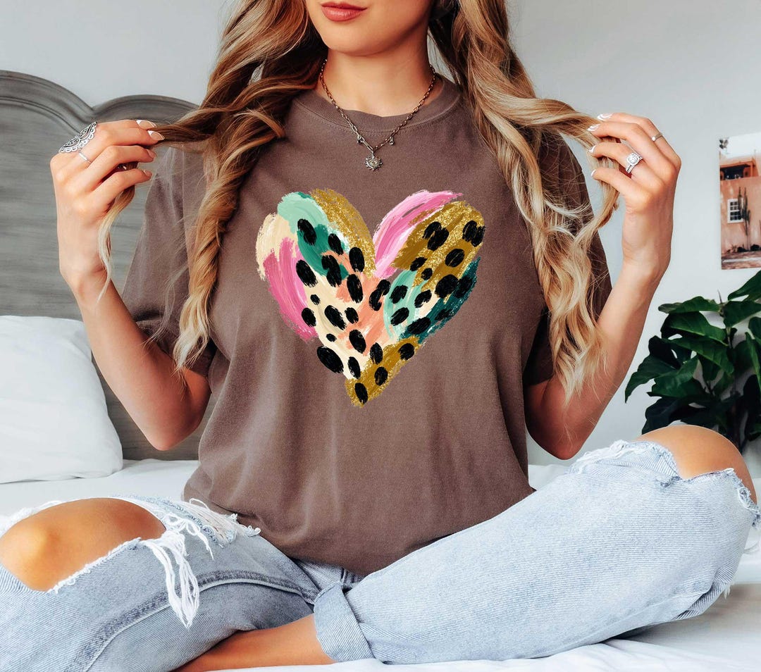 Comfort Colors® Leopard Heart Shirt, Brushstroke Heart, Valentines Day ...