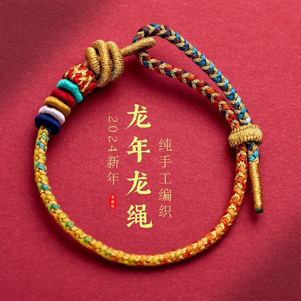 Bracelet en corde porte-bonheur avec noeud de dragon fabriqué à la main - Corde teint artisanalement avec des noeuds chinois traditionnels pour la prospérité et la protection