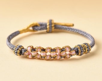 Chinese Peach Blossom Girl's Romantic Hand-Woven Bracelet