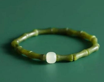 Chinese Style Tianqing Bamboo Olive Jade with Handmade Bodhi Root Bracelet