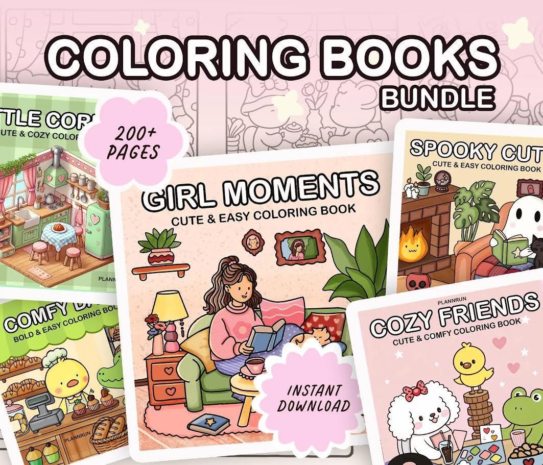 Pack de libros de colorear lindo y acogedor para adultos y adolescentes – 10 libros, 420+ páginas digitales, descarga PDF instantánea