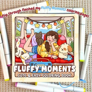 Flauschige Momente Malbücher für Erwachsene, 42 digitale Malseiten, PDF Download, süßes und bequemes Malbuch, mutige und einfache Designs