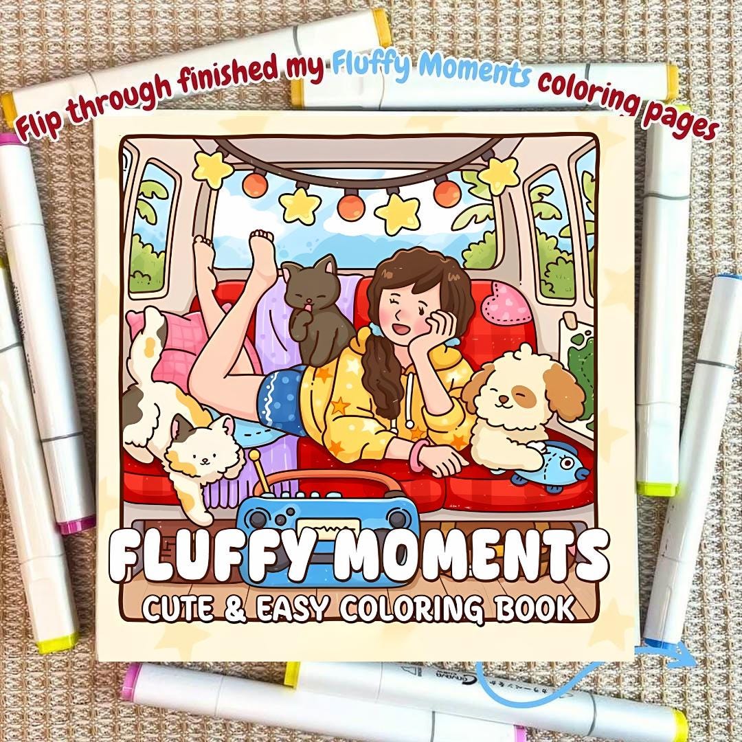 Fluffy Moments Coloring Book for Adults – 42 Digital Pages, Bold Easy Designs, Cute Cozy Art, Printable PDF Download - Image 1