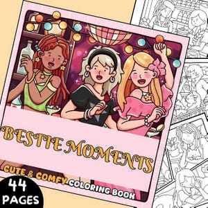 Malseiten -44 Bestie Moments Illustrationen zum Ausmalen - Cute, Cozy & Comfy Printable Sofortiger Digitaler Download PDF für Erwachsene und Jugendliche