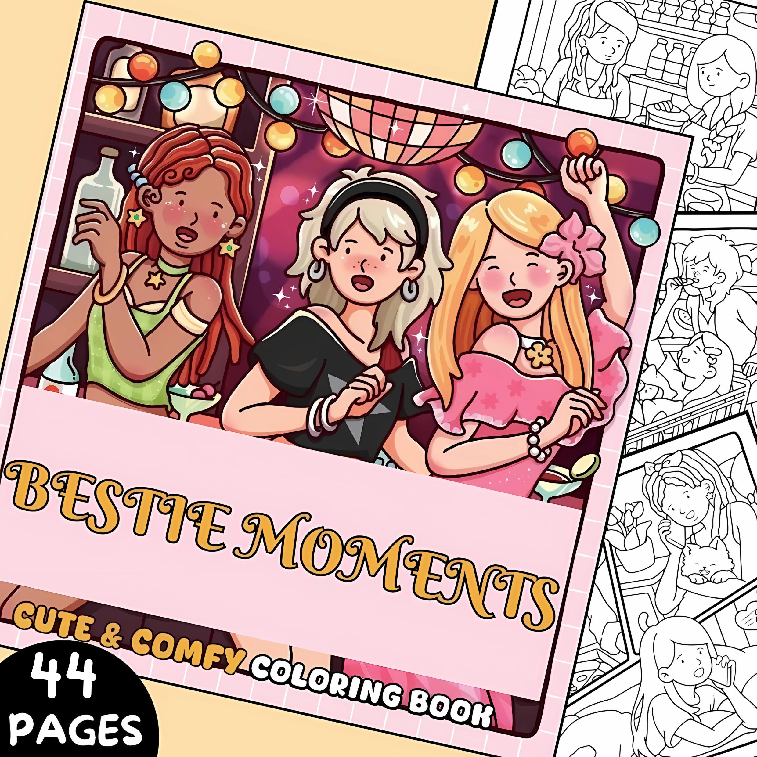 Bestie Moments – 44 páginas para colorear lindas, cozy & comfy en PDF imprimible para adultos y adolescentes