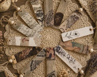 Set of 3 Vintage Botanical Wooden Bookmarks, Cottagecore Decoupage Art, Book Lover Gift