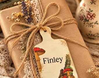 Personalised Wooden Gift Tag, Reusable Cottage Core shabby chic design