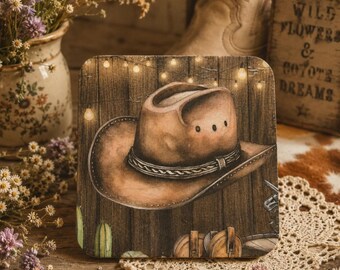 Handmade wooden Coaster, Vintage Cottage Core with a Country twist - FREE P&P