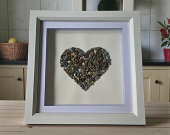 Handmade Pebble Heart Art Frame – Unique Stone Valentine's Gift