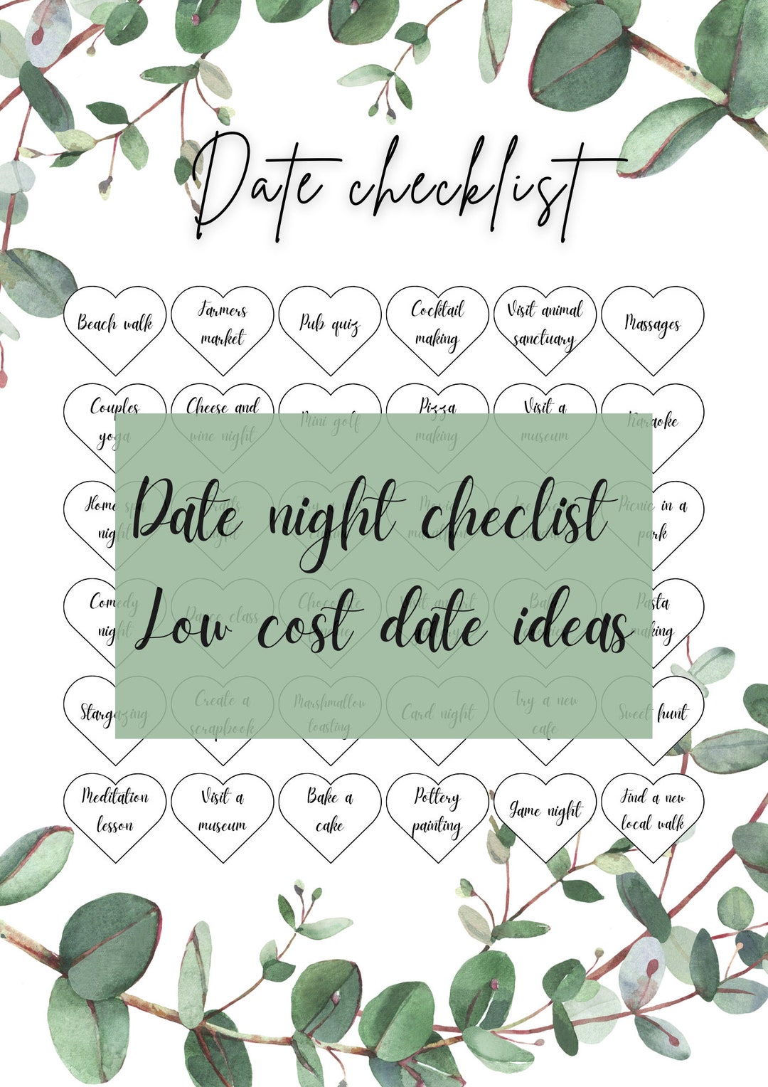 Low Cost Date Night Checklist Etsy