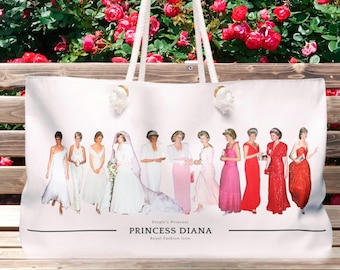 Princess Diana Canvas Weekender Bag for Women Princess of Wales Weekender Duffle Bag Extra Large Beach Bag Lady Diana Gift for Her Royal