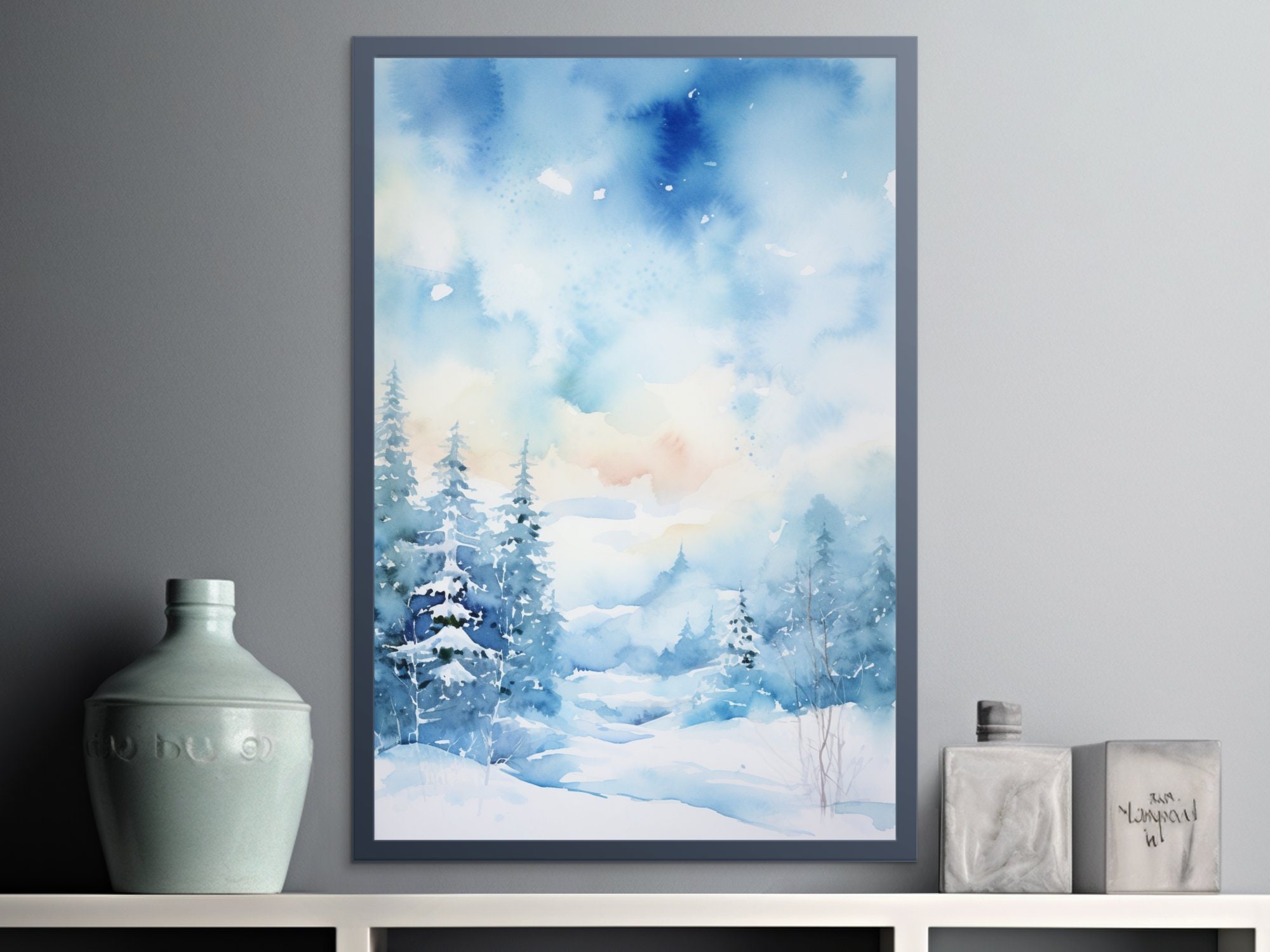 Abstract Winter Wonderland Watercolour, Snow Covered Forest Nature ...