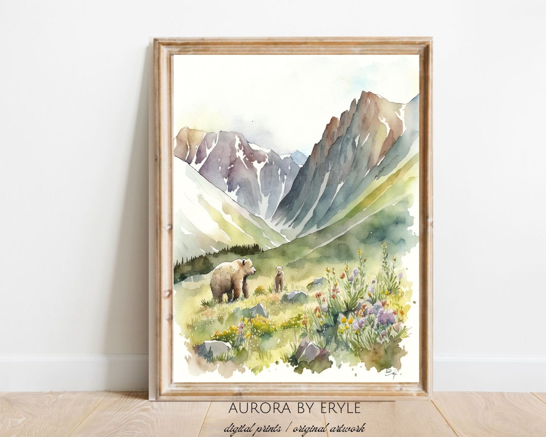 Mother Bear and Cubs Crossing Double Exposure Wall Art
