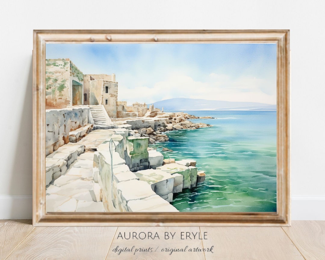 Old Europe Coastal Wall Art, Mediterranean Seaside Town Printable ...