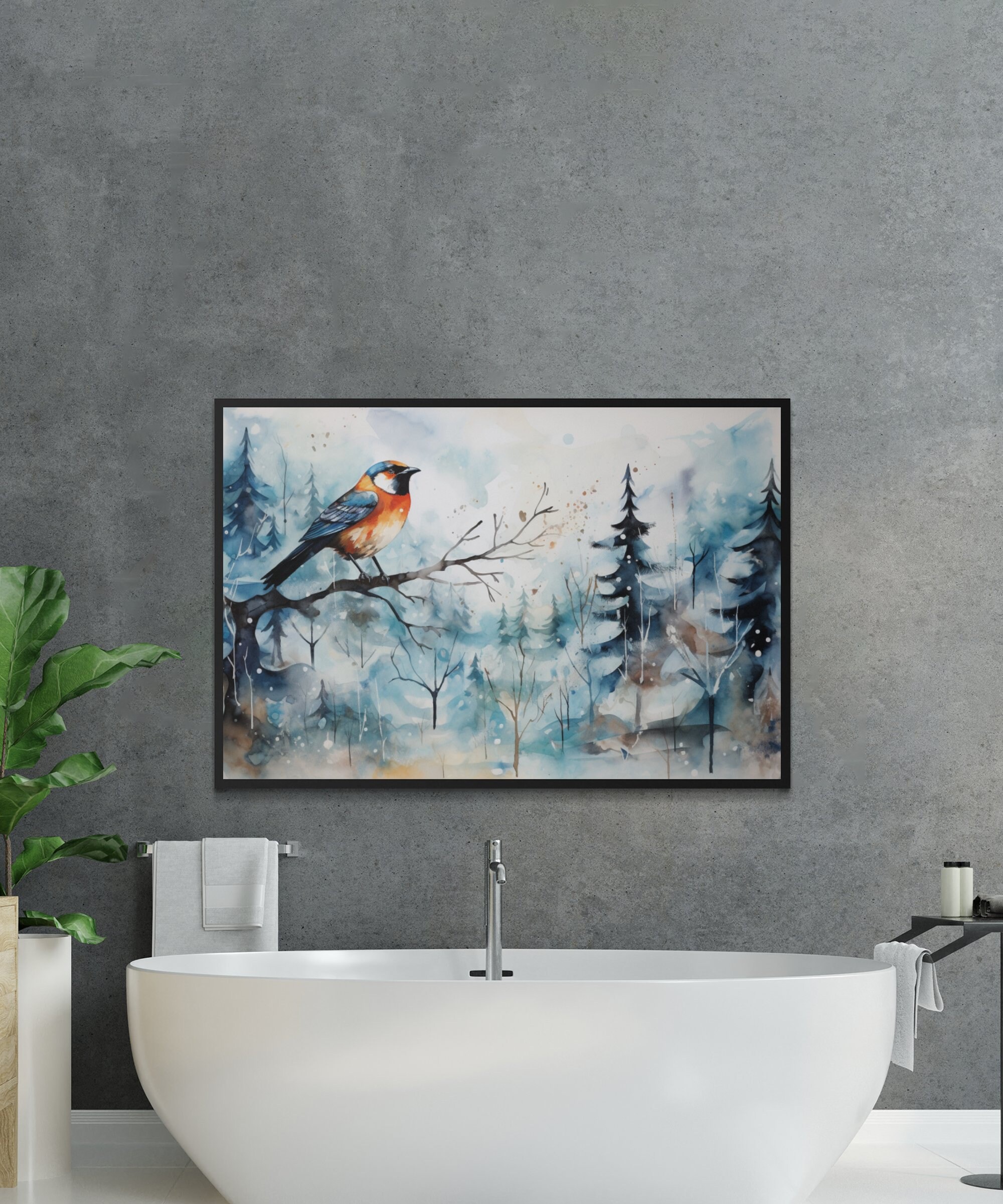 Eastern Bluebird in a Winter Forest Watercolor Collage, Bird in the ...