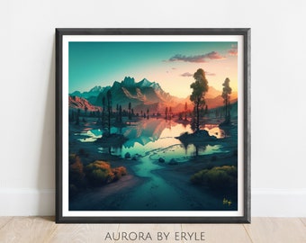 Abstract Mountain Sunset Watercolour Wall Art, Surreal Alpine Scene, Vibrant Abstract Landscape, Contemporary Home Decor, Digital DIY Gift