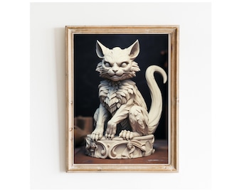 Ivory Gargoyle Sculpture Wall Art Gothic Greek Mythology Print Fantasy Dark Halloween Decor Grotesque Aesthetic Eerie Digital DIY Art Gift