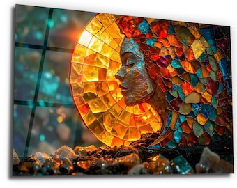 Tempered Glass Wall Art, Abstract Colorful Home Decor, Stained Glass Style