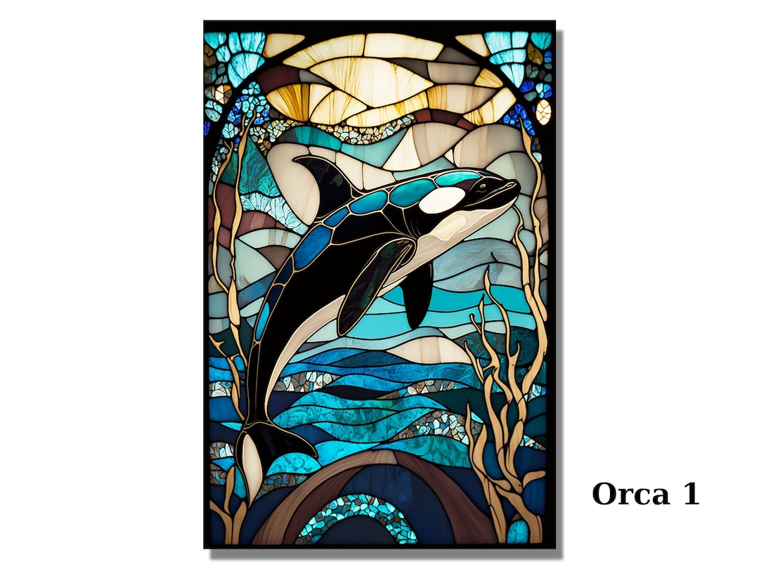 Orca Stained Glass Wall Painting Window Wall Hangings Sea Art Work