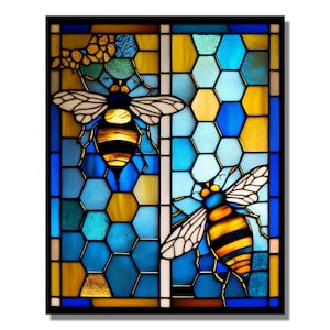 Stained Glass Wall Painting Bee, Stained Glass Window Wall Hangings Art Deco Panel Gift Idea, Home Office Glass Wall Art Decor, Stepmom Gift