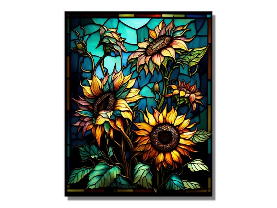 Sunflower Stained Glass Wall Painting Window Wall Hangings Gift, Stain Glass Flower Art, Home&Office Glass Wall Art Work Decor,Stepmom Gift