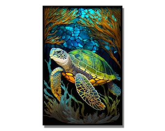 Stained Glass Wall  Painting Art Sea Life , Stained Glass Window Wall Hangings Turtle , Home&Office Glass Wall Art Decor Gift, Stepmom Gift