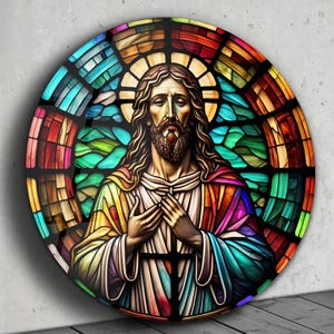Jesus Christ Stained Glass Design Wall Painting Art Decor Gift Idea, Stained Glass Art Panel Round, Home&Office Wall Art Decor, Stepmom Gift