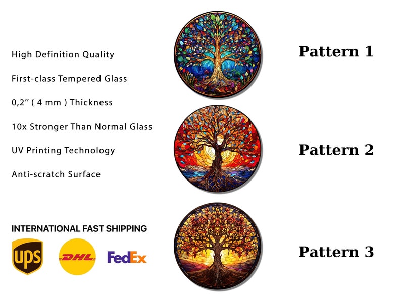 Tree of Life Stained Glass Wall Painting -Home&Office Wall Art Decor Round Wall Hangings-Stain Glass Art Deco Panel Uv Printing-Stepmom Gift image 5