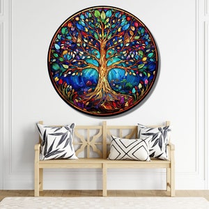 Tree of Life Stained Glass Wall Painting -Home&Office Wall Art Decor Round Wall Hangings-Stain Glass Art Deco Panel Uv Printing-Stepmom Gift image 7