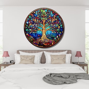 Tree of Life Stained Glass Wall Painting -Home&Office Wall Art Decor Round Wall Hangings-Stain Glass Art Deco Panel Uv Printing-Stepmom Gift image 10