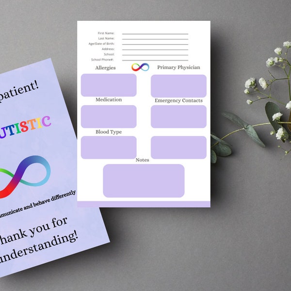 Autism ID Card, Autism Card, Autism Emergency Card,Autism Medical Card, Autism Alert Card, Autism Awareness Medical Alert ID Card Template