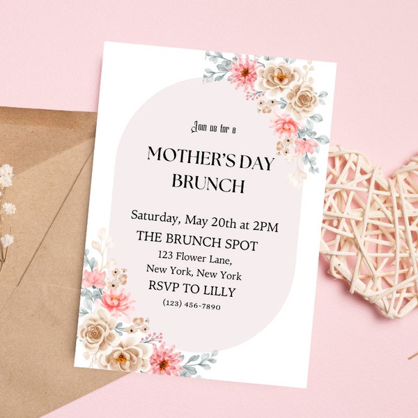 Editable Mothers Day Invitation, Floral Mothers Day Brunch Invite, Mothers day Brunch Invitation, Floral Mother's Day Brunch  Invitation