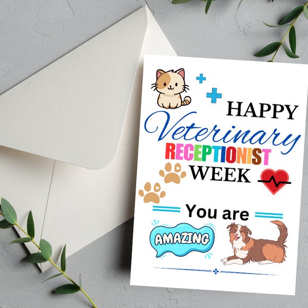 Happy Veterinary Receptionists Printable Thank You Card, Vet Receptionist Week Card, Vet Receptionist Week Gift,Veterinary Receptionist Gift