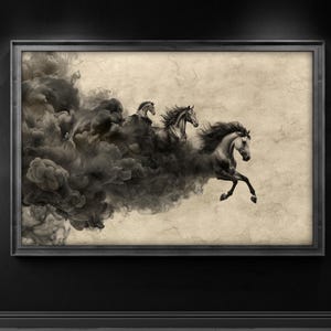 Smoky Horse Art Print | Black and White Horse Decor | Horses Lover Gift | Charcoal Horse Drawing | Abstract Horse Art Print | Equine Decor