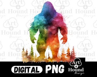 Watercolor Magical Big Foot - PNG Clipart - Cryptid Rainbow Sasquatch - Mythical Creature - Unleash the Magic with our Sublimation Image