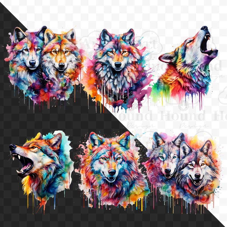 Howling Wolf Pack : PNG - Watercolor Rainbow Forest Wolves W/ Celestial ...