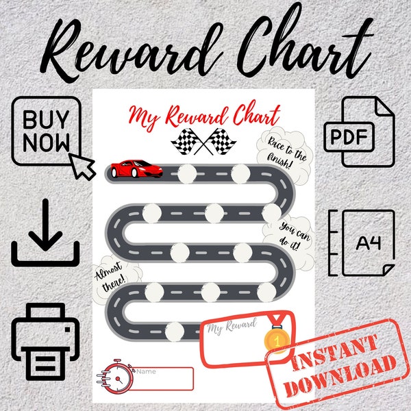 Race Car Themed Sticker Reward Chart - Printable Track for Motivation - A4 Instant Download