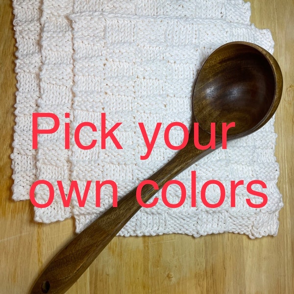 Cotton Dishcloth / Washcloth, hand knit; pick your colors ; rag, dish cloth, wash cloth, beautiful and durable (set of 3)