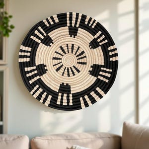 Natural, Black and Banana Leaves Abstract Raffia Wall Hanging Decor Plate Mat - Various Sizes image 1