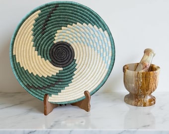 Hand woven Sisal African Basket Bowl in Green Black Swirl - Various Sizes