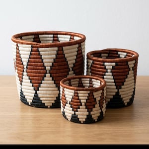 Handwoven African Sisal Vase, Planter, Storage Baskets - Set of 3