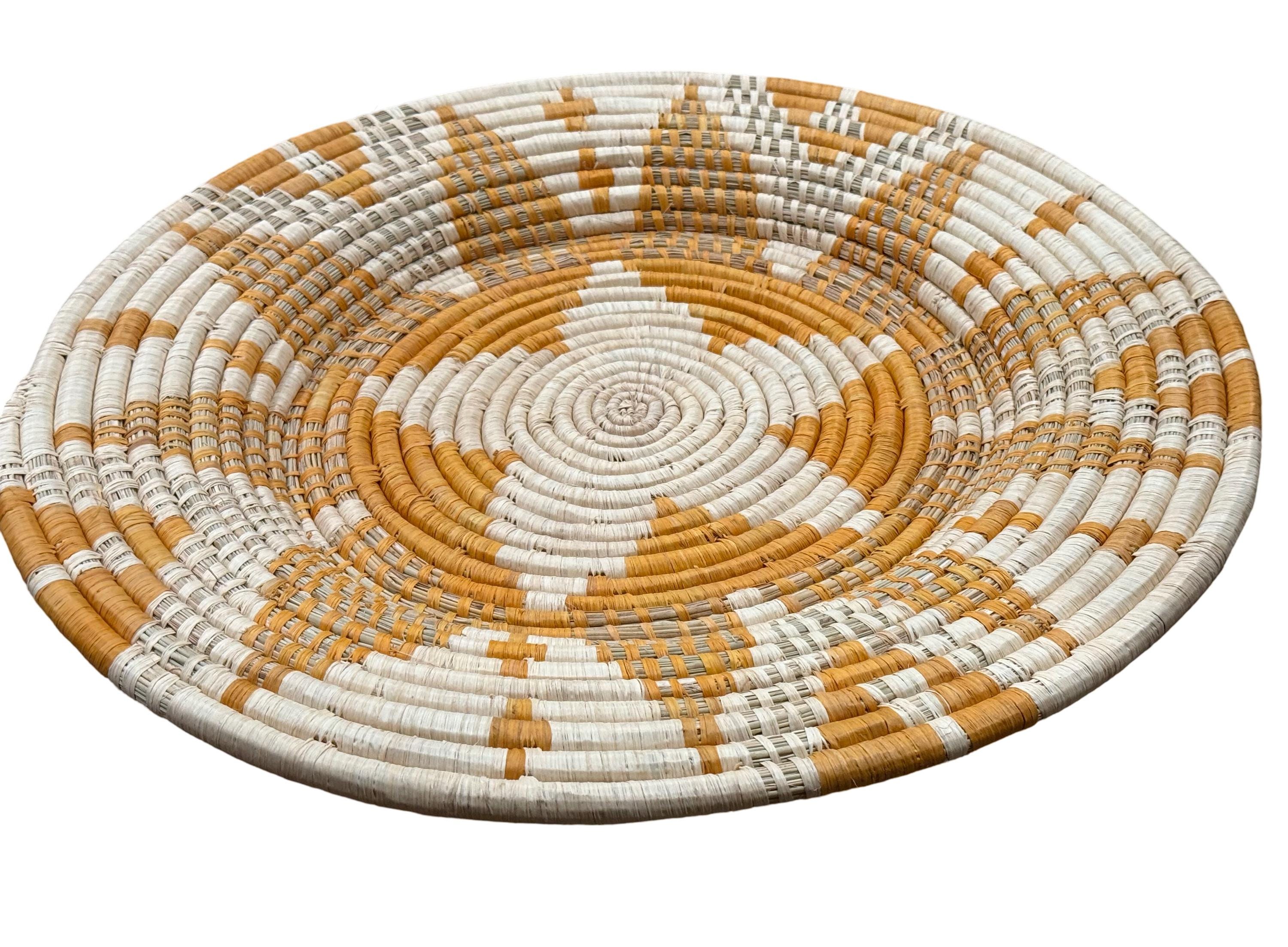 Handwoven Raffia Basket Wall Decor: African Plate Mat, Orange & Natural ...