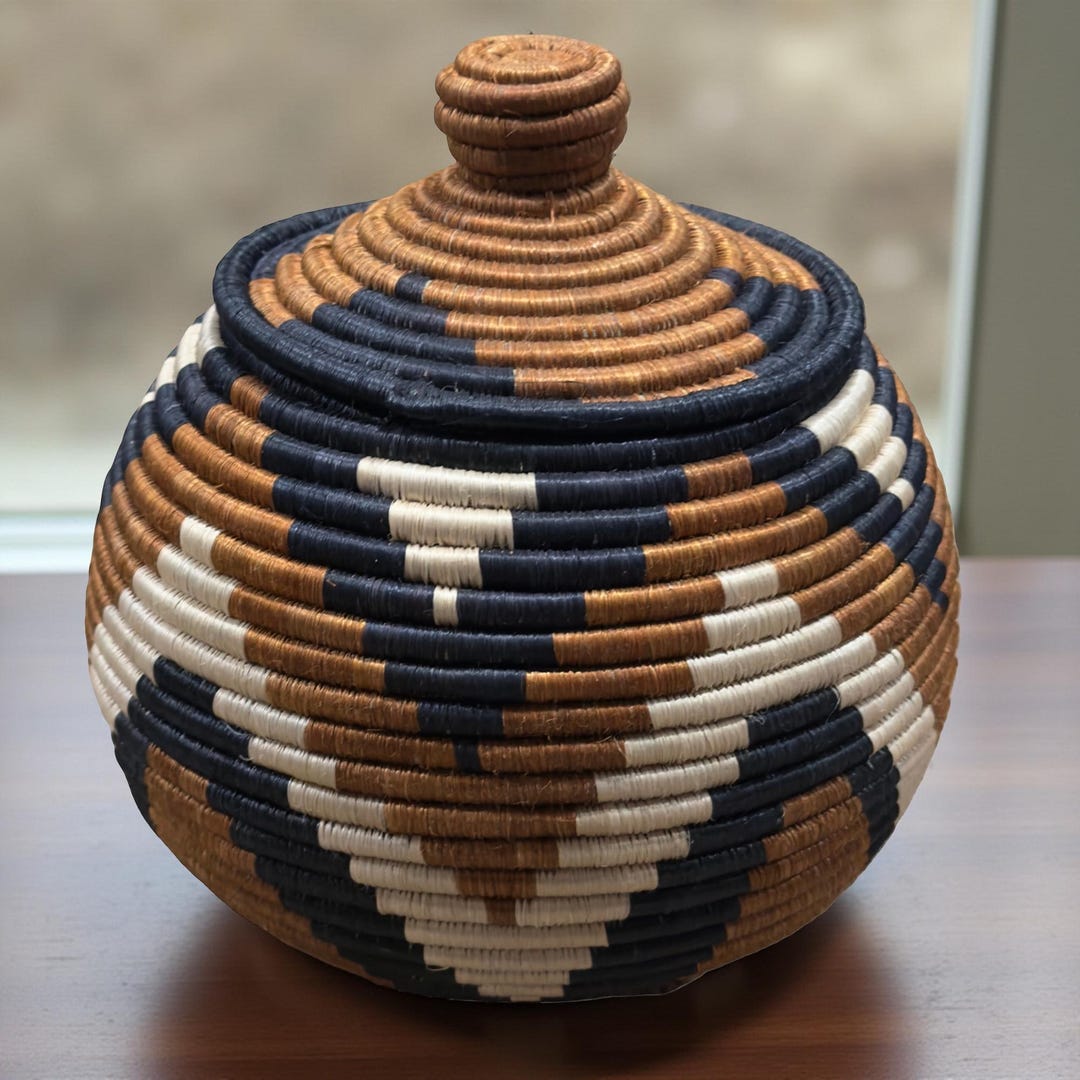 Handwoven Round Sisal African Storage Baskets in Teja,black and Natural ...