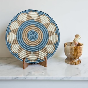 Handwoven Sisal African Basket Bowl in Tan, Blue, Natural - Various Sizes
