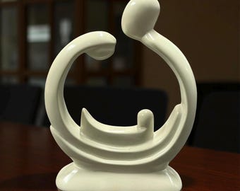 Hand-carved Circular Abstract Soapstone Nativity Set - Holy Family Cuddle